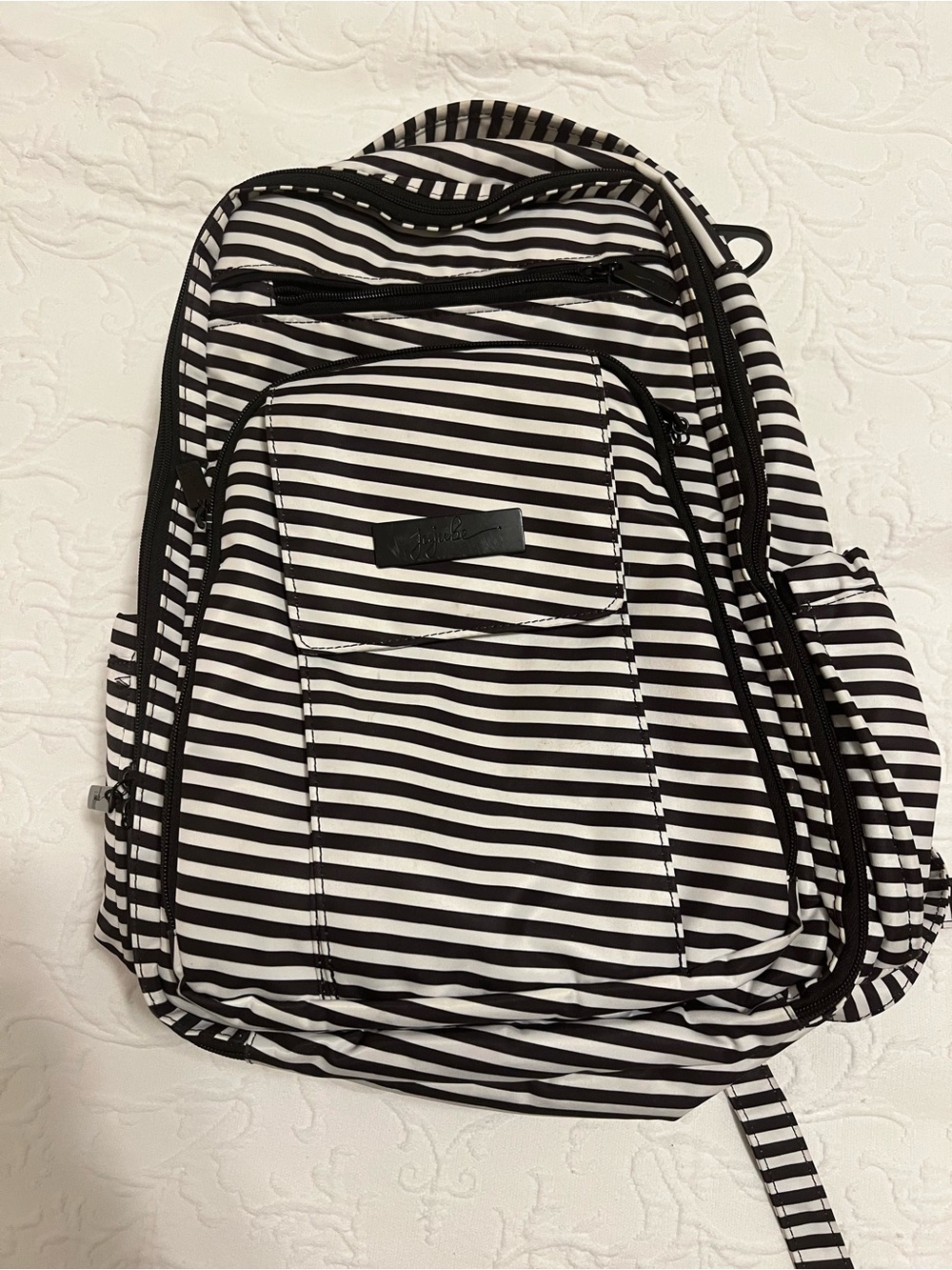 Jujube BRB Black and White Stripe Diaper Bag/Backpack, padded straps
